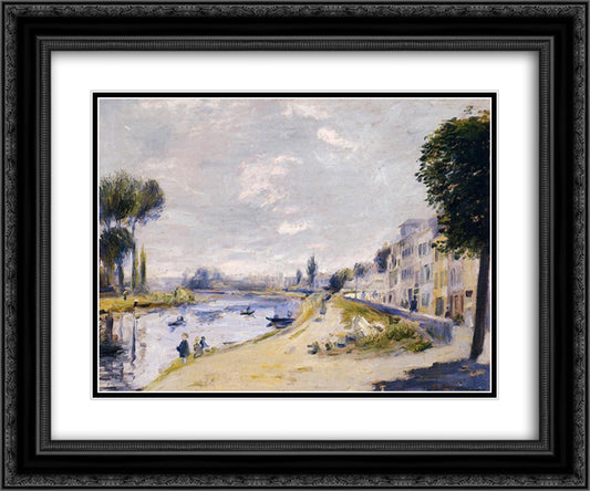 The Banks of the Seine 24x20 Black Ornate Wood Framed Art Print Poster with Double Matting by Renoir, Pierre Auguste