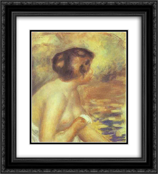 The Bather 20x22 Black Ornate Wood Framed Art Print Poster with Double Matting by Renoir, Pierre Auguste