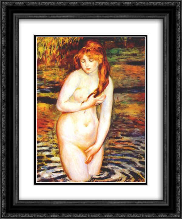 The Bather (After the Bath) 20x24 Black Ornate Wood Framed Art Print Poster with Double Matting by Renoir, Pierre Auguste