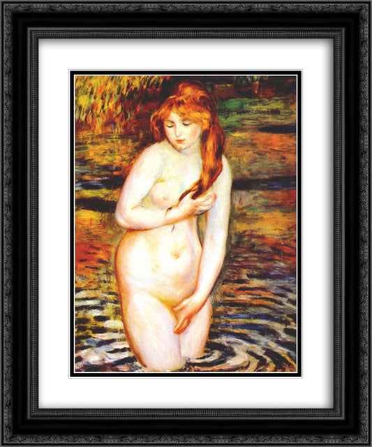 The Bather (After the Bath) 20x24 Black Ornate Wood Framed Art Print Poster with Double Matting by Renoir, Pierre Auguste