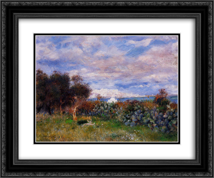 The Bay of Algiers 24x20 Black Ornate Wood Framed Art Print Poster with Double Matting by Renoir, Pierre Auguste