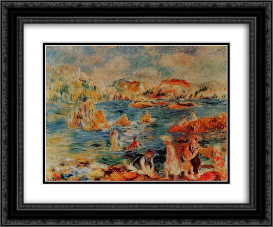 The Beach at Guernsey 24x20 Black Ornate Wood Framed Art Print Poster with Double Matting by Renoir, Pierre Auguste