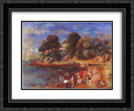 The beach at pornic 24x20 Black Ornate Wood Framed Art Print Poster with Double Matting by Renoir, Pierre Auguste