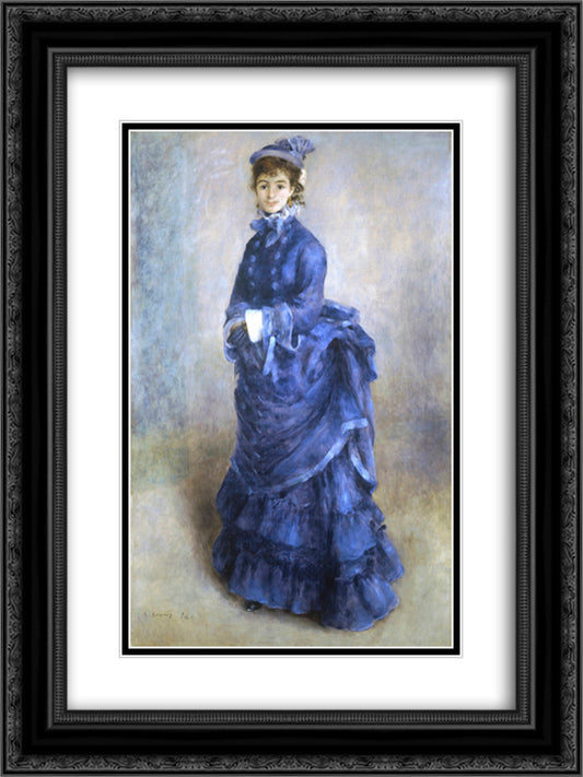 The Blue Lady 18x24 Black Ornate Wood Framed Art Print Poster with Double Matting by Renoir, Pierre Auguste