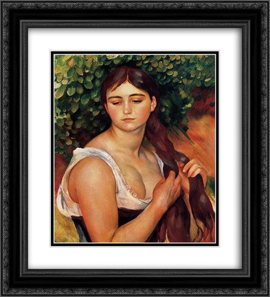 The Braid (Suzanne Valadon) 20x22 Black Ornate Wood Framed Art Print Poster with Double Matting by Renoir, Pierre Auguste