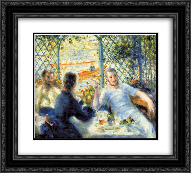 The Canoeist's Luncheon 22x20 Black Ornate Wood Framed Art Print Poster with Double Matting by Renoir, Pierre Auguste