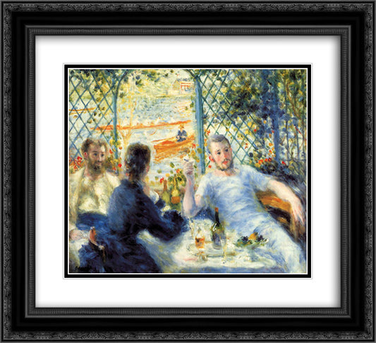 The Canoeist's Luncheon 22x20 Black Ornate Wood Framed Art Print Poster with Double Matting by Renoir, Pierre Auguste