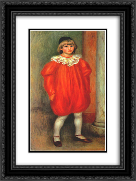 The Clown (Claude Ranoir in Clown Costume) 18x24 Black Ornate Wood Framed Art Print Poster with Double Matting by Renoir, Pierre Auguste