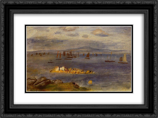 The Coast of Brittany, Fishing Boats 24x18 Black Ornate Wood Framed Art Print Poster with Double Matting by Renoir, Pierre Auguste