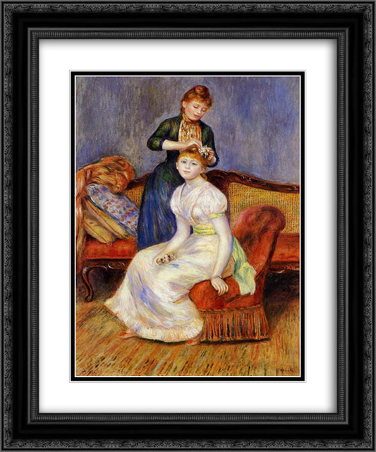 The Coiffure 20x24 Black Ornate Wood Framed Art Print Poster with Double Matting by Renoir, Pierre Auguste