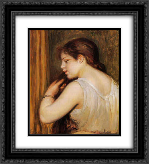 The Coiffure (Young Girl Combing Her Hair) 20x22 Black Ornate Wood Framed Art Print Poster with Double Matting by Renoir, Pierre Auguste