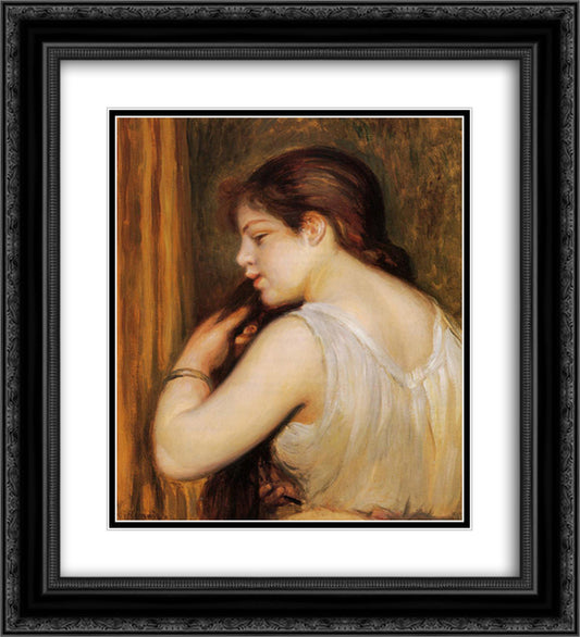 The Coiffure (Young Girl Combing Her Hair) 20x22 Black Ornate Wood Framed Art Print Poster with Double Matting by Renoir, Pierre Auguste