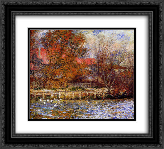 The Duck Pond 22x20 Black Ornate Wood Framed Art Print Poster with Double Matting by Renoir, Pierre Auguste