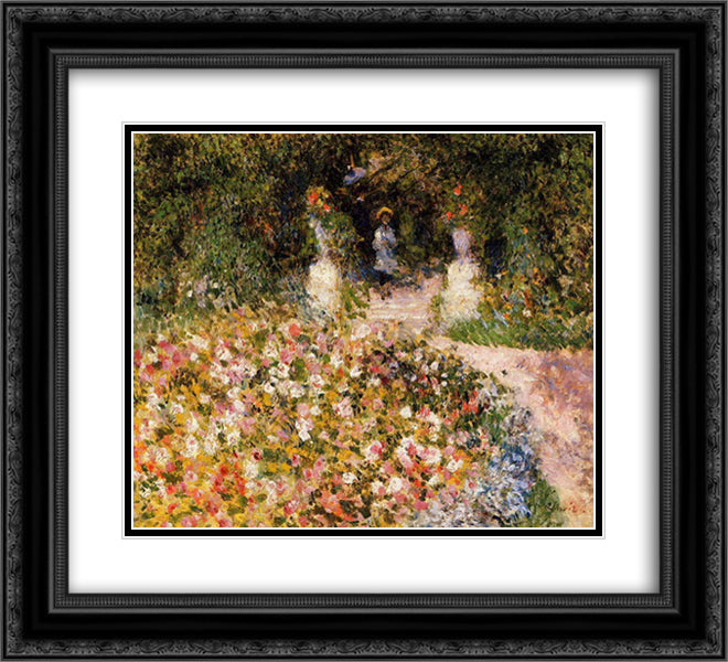 The Garden 22x20 Black Ornate Wood Framed Art Print Poster with Double Matting by Renoir, Pierre Auguste