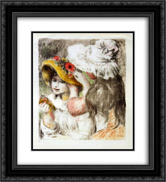 The Hatpin 20x22 Black Ornate Wood Framed Art Print Poster with Double Matting by Renoir, Pierre Auguste