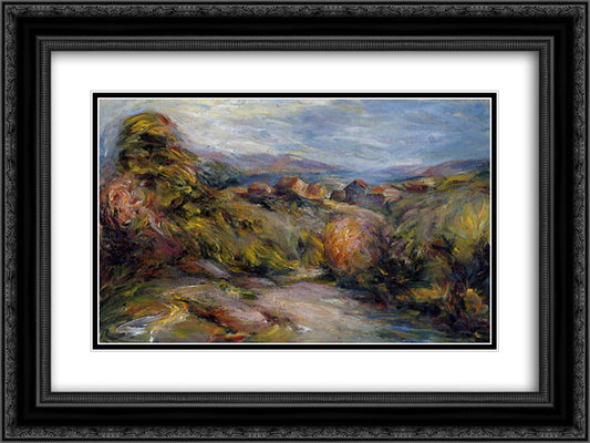 The Hills of Cagnes 24x18 Black Ornate Wood Framed Art Print Poster with Double Matting by Renoir, Pierre Auguste