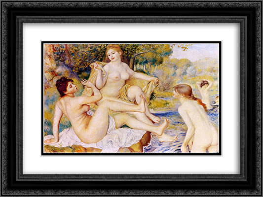 The Large Bathers 24x18 Black Ornate Wood Framed Art Print Poster with Double Matting by Renoir, Pierre Auguste
