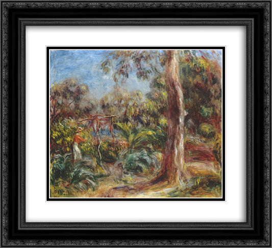 The large tree 22x20 Black Ornate Wood Framed Art Print Poster with Double Matting by Renoir, Pierre Auguste