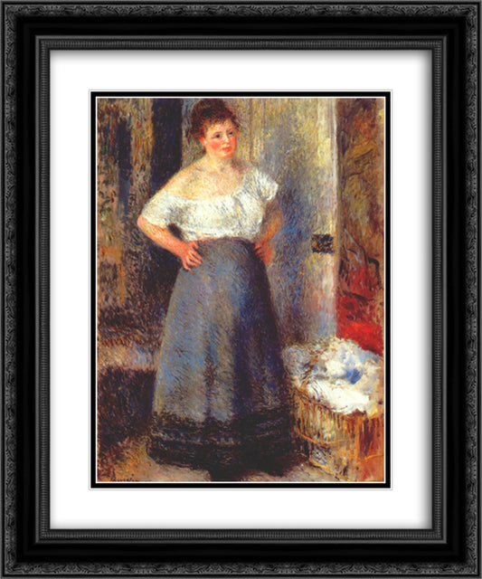 The Laundress 20x24 Black Ornate Wood Framed Art Print Poster with Double Matting by Renoir, Pierre Auguste