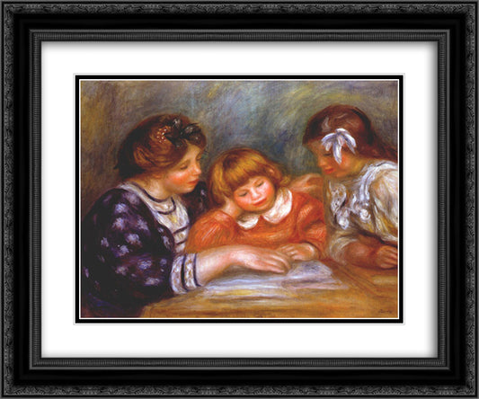 The lesson 24x20 Black Ornate Wood Framed Art Print Poster with Double Matting by Renoir, Pierre Auguste