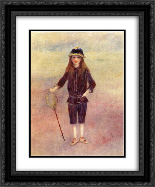 The Little Fishergirl 20x24 Black Ornate Wood Framed Art Print Poster with Double Matting by Renoir, Pierre Auguste