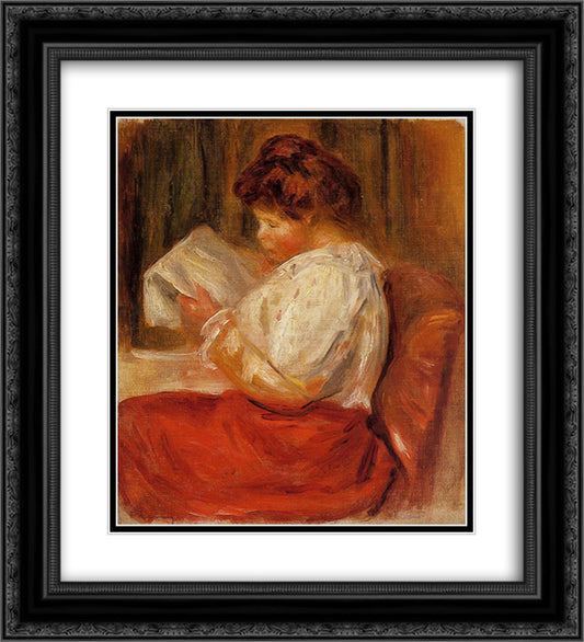 The Little Reader 20x22 Black Ornate Wood Framed Art Print Poster with Double Matting by Renoir, Pierre Auguste