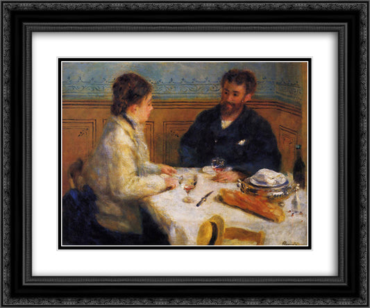 The Luncheon 24x20 Black Ornate Wood Framed Art Print Poster with Double Matting by Renoir, Pierre Auguste