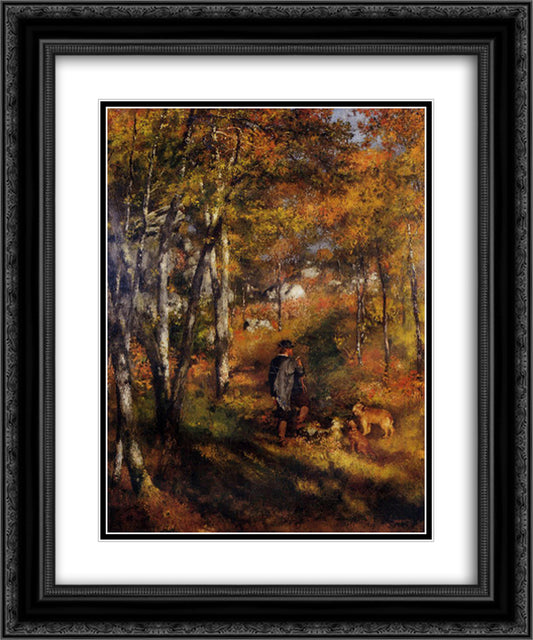 The Painter Jules Le Coeur Walking His Dogs in the Forest of Fontainebleau 20x24 Black Ornate Wood Framed Art Print Poster with Double Matting by Renoir, Pierre Auguste