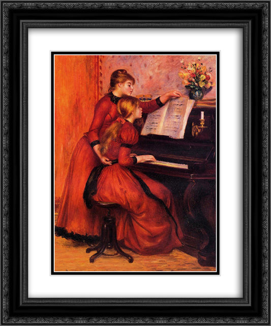 The Piano Lesson 20x24 Black Ornate Wood Framed Art Print Poster with Double Matting by Renoir, Pierre Auguste