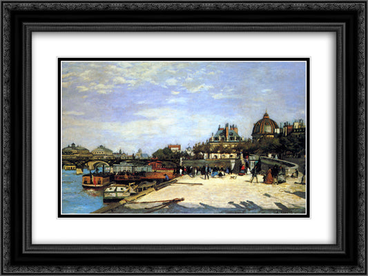 The Pont des Arts and the Institut de France 24x18 Black Ornate Wood Framed Art Print Poster with Double Matting by Renoir, Pierre Auguste
