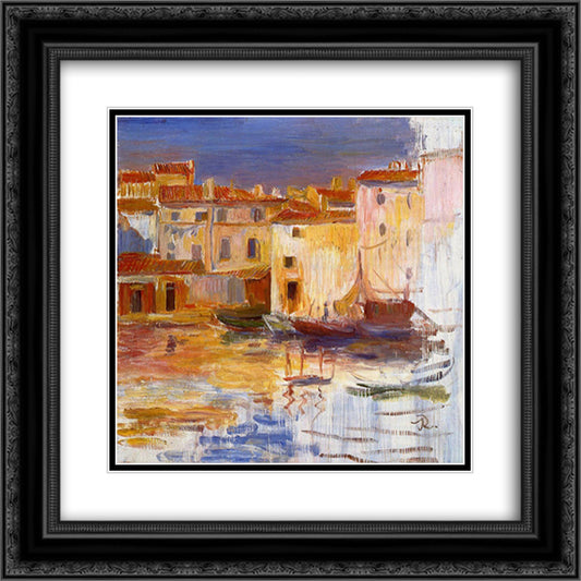 The Port of Martigues 20x20 Black Ornate Wood Framed Art Print Poster with Double Matting by Renoir, Pierre Auguste