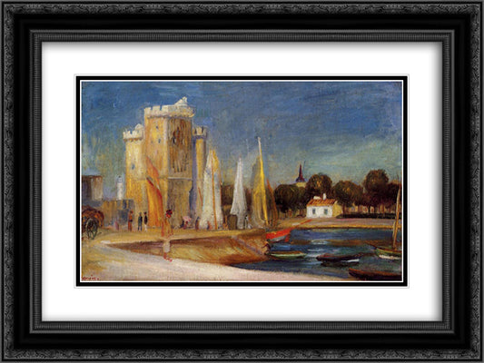 The Port of Rochelle 24x18 Black Ornate Wood Framed Art Print Poster with Double Matting by Renoir, Pierre Auguste