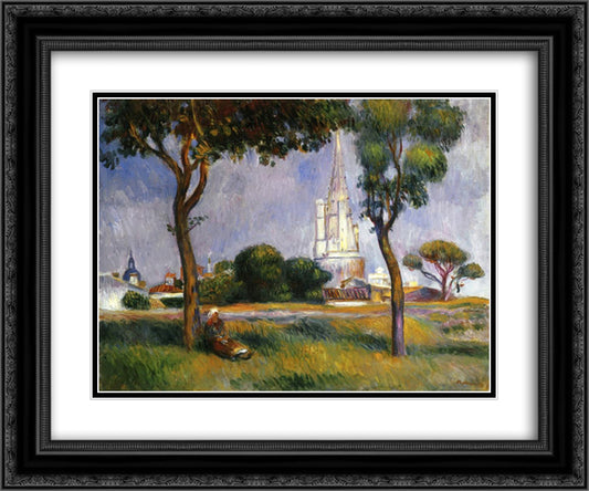 The Powder Magazine at La Rochelle 24x20 Black Ornate Wood Framed Art Print Poster with Double Matting by Renoir, Pierre Auguste