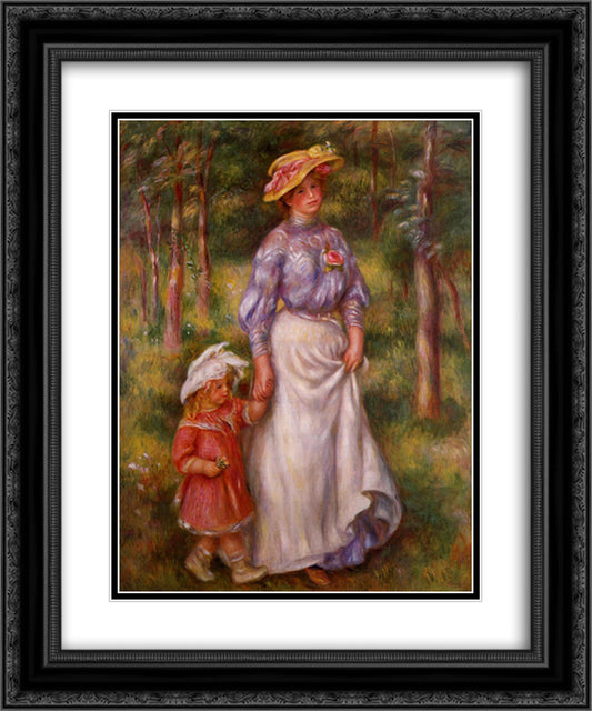 The Promenade (Julienne Dubanc and Adrienne) 20x24 Black Ornate Wood Framed Art Print Poster with Double Matting by Renoir, Pierre Auguste