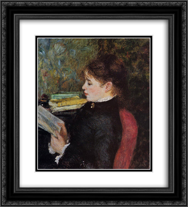 The Reader 20x22 Black Ornate Wood Framed Art Print Poster with Double Matting by Renoir, Pierre Auguste