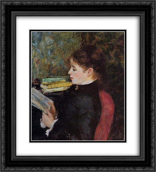 The Reader 20x22 Black Ornate Wood Framed Art Print Poster with Double Matting by Renoir, Pierre Auguste