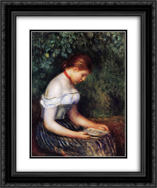 The Reader (Seated Young Woman) 20x24 Black Ornate Wood Framed Art Print Poster with Double Matting by Renoir, Pierre Auguste