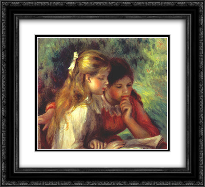 The reading 22x20 Black Ornate Wood Framed Art Print Poster with Double Matting by Renoir, Pierre Auguste