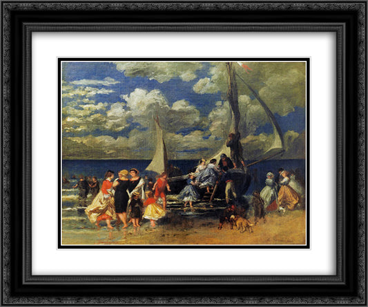 The Return of the Boating Party 24x20 Black Ornate Wood Framed Art Print Poster with Double Matting by Renoir, Pierre Auguste