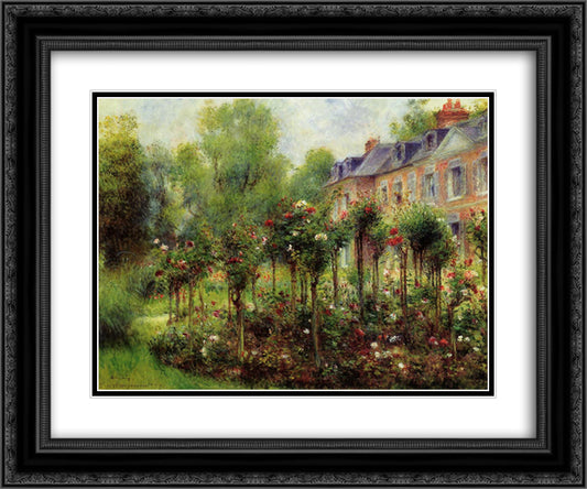 The Rose Garden at Wargemont 24x20 Black Ornate Wood Framed Art Print Poster with Double Matting by Renoir, Pierre Auguste