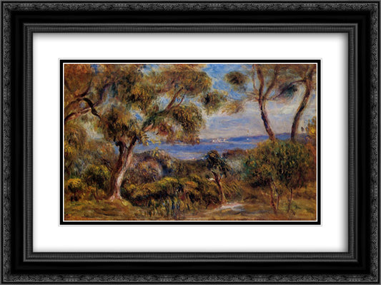 The Sea at Cagnes 24x18 Black Ornate Wood Framed Art Print Poster with Double Matting by Renoir, Pierre Auguste