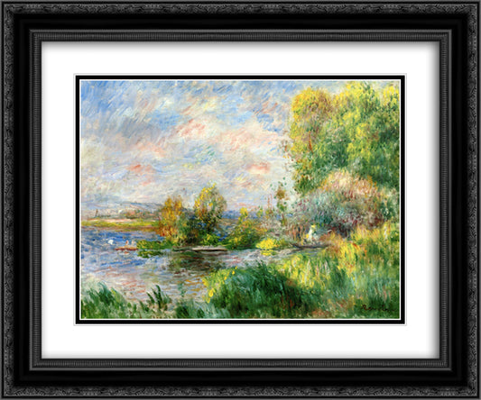 The Seine at Bougival 24x20 Black Ornate Wood Framed Art Print Poster with Double Matting by Renoir, Pierre Auguste