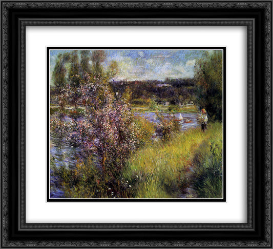 The Seine at Chatou 22x20 Black Ornate Wood Framed Art Print Poster with Double Matting by Renoir, Pierre Auguste