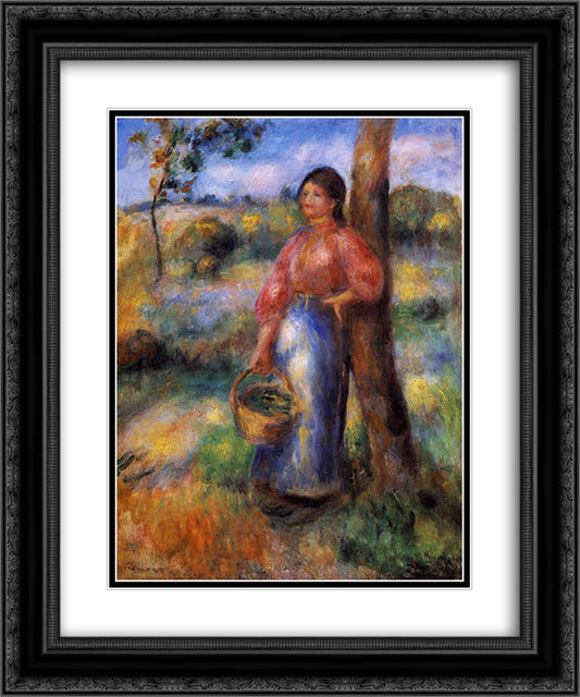 The Shepherdess 20x24 Black Ornate Wood Framed Art Print Poster with Double Matting by Renoir, Pierre Auguste