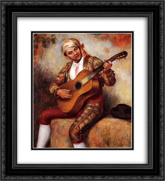 The Spanish Guitarist 20x22 Black Ornate Wood Framed Art Print Poster with Double Matting by Renoir, Pierre Auguste