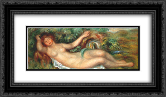 The Spring 24x14 Black Ornate Wood Framed Art Print Poster with Double Matting by Renoir, Pierre Auguste