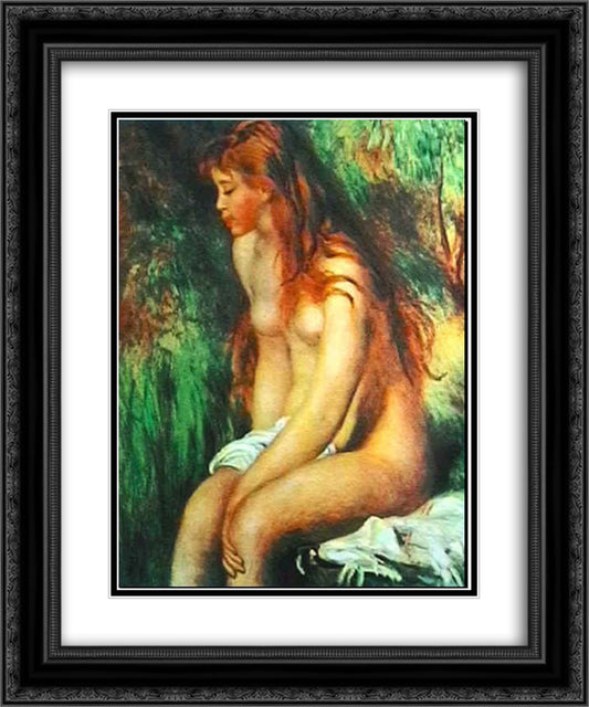 The swimmer sitting 20x24 Black Ornate Wood Framed Art Print Poster with Double Matting by Renoir, Pierre Auguste
