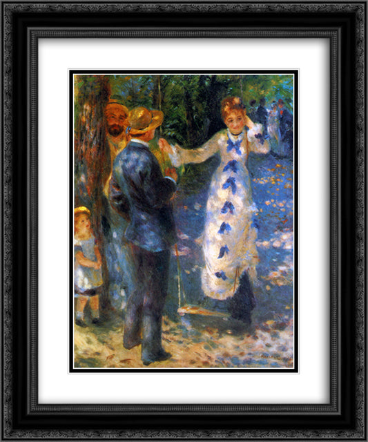 The Swing (La Balancoire) 20x24 Black Ornate Wood Framed Art Print Poster with Double Matting by Renoir, Pierre Auguste