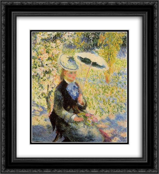 The Umbrella 20x22 Black Ornate Wood Framed Art Print Poster with Double Matting by Renoir, Pierre Auguste