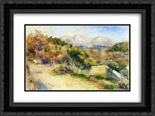 The View from Collettes 24x18 Black Ornate Wood Framed Art Print Poster with Double Matting by Renoir, Pierre Auguste